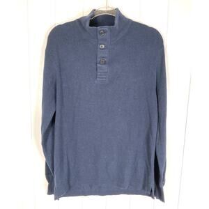 Relwen Men's Button Mock Neck Henley Sweater Wool‎ Blend in Navy Blue Size XL